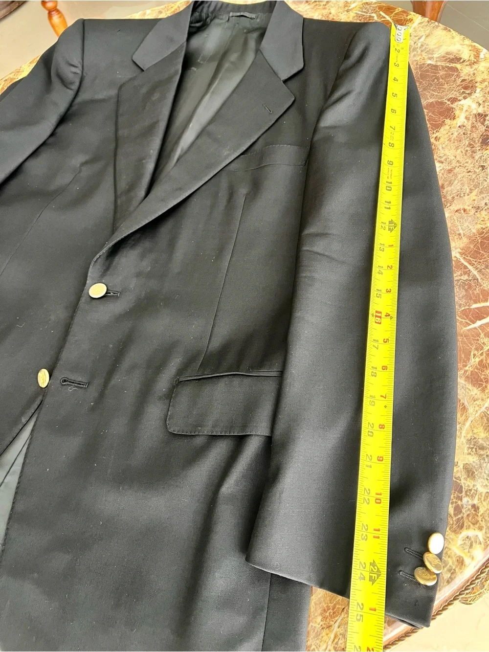 Burberry Men's Black Sports Coat with Gold Buttons.